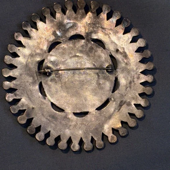 Native American Zuni Lee Mary Weebothee 3" Turquoise Sterling Silver Pin Brooch - Picture 6 of 6